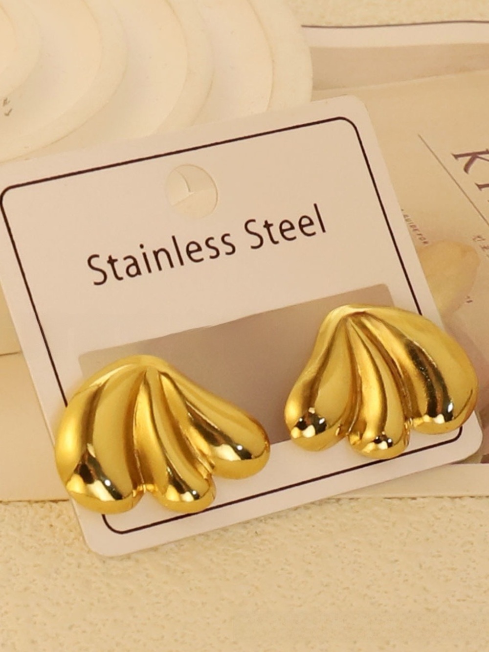 Gold Stainless Steel Shell-Style Stud Earrings